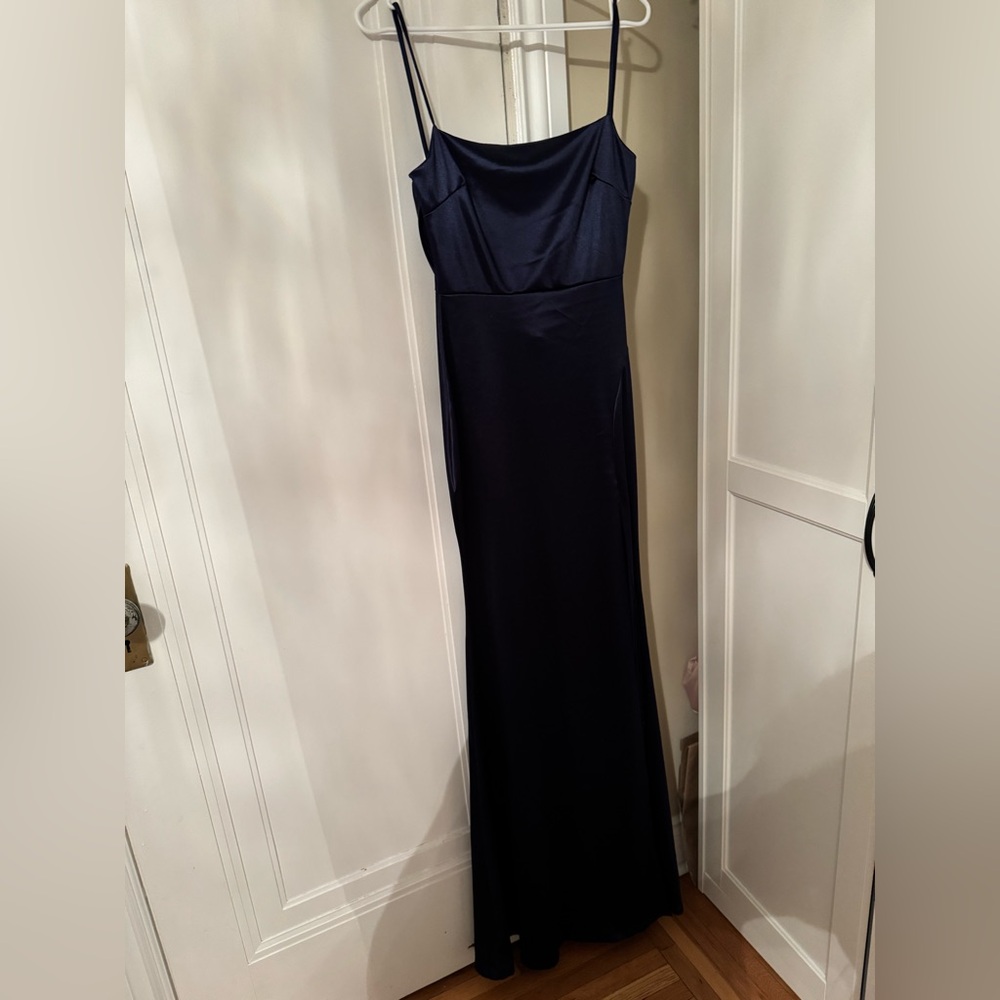 Windsor Navy Blue Satin Mermaid Gown